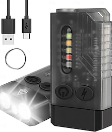 お買い得  -LED懐中電灯 小型 パワフル EDC 超高輝度 1000 lm LED キーチェーン フラッシュライト 365nm UV 赤緑青ライト ミニポケット COB サイドテール マグネット ビープ音 14モード