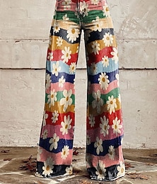 お買い得  -レトリ／ヴィンテージ ボヘミアン 1970年代 パンツ ワイドレッグパンツ ヒッピー ディスコ ハイウエスト フラワー フェイクジーンズスタイル 女性用 ハロウィーン カーニバル 音楽祭 プライドパレード レトロテーマパーティー 成人 パンツ