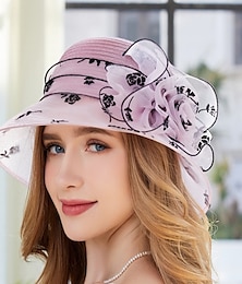 economico -Cappelli Organza Cappello da Sole Casuale Ferie Elegante Semplice Protezione Solare Con Floreale Copricapo Copricapo