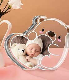 abordables -Plaque souvenir en acrylique avec photo personnalisée en forme d'ourson, joli ornement de bureau avec photo de bébé personnalisée pour anniversaire, Noël, fête des mères, cadeau élégant pour la