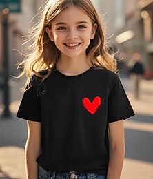 economico -Ragazze 3D Cuore Maglietta Manica Corta Estate Primavera Moda Essenziale Bambini 4-12 Anni Girocollo All'aperto Casuale Quotidiano Vestibilità regolare