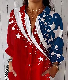 abordables -Chemise patriotique pour femmes graphique drapeau vintage stylée décontractée tops réguliers quotidiens blanc rouge printemps
