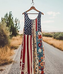 abordables -Robe mini patriotique féminine robe d'été robe en A robe décolletée vacances décontractée boho fête coupe régulière graphique drapeau sans manches col en U rouge vert été