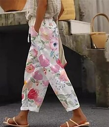 economico -Per donna Pantaloni ispirati al lino Pantaloni Corti Pantaloni harem Streetwear Boho Lunghezza alla caviglia Misura del girovita medio Fiore Elastico in vita Traspirante Confortevole Micro-elastico