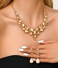 abordables -Ensembles de bijoux de mariée 1 ensemble boucles d'oreilles en alliage de strass collier bracelets ensemble de bijoux élégant et doux pour femmes pour tenue de soirée de fête de mariage