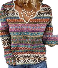 economico -Per donna Blusa Fiore Moderno Boho Manica Lunga Scollo a V Top Regolari Ferie Uscire Stampato Blu Viola Arancione Estate