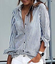 economico -Camicia da donna grafica a righe vintage tropicale stilosa maniche lunghe colletto tops regolari quotidiano ferie uscita patchwork bottoni stampa simile al lino rosa blu grigio estate primavera