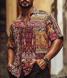economico -Per uomo Nativo americano Boho Etnico Camicia Camicia hawaiana estiva Camicia con Bottoni Manica Corta Hawaiano Vacanza Ferie Abbigliamento mare Estate Primavera Collo ripiegato Stampa 3D camicie con