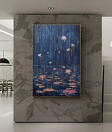 billiga -Handgjord original oljemålning med regnscen på duk abstrakt stadsbild väggkonst för heminredning med spänd ram utan innerram