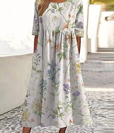 abordables -Mujer Vestido Midi Vestido informal Vestido de flores Clásico Moderno Exterior Vacaciones Diario Ajuste regular Flor Manga Corta Cuello Barco Amarillo Rosa Morado Verde Trébol Verano