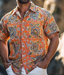 economico -Per uomo Stampa Floreale Nativo americano Boho Camicia Camicia hawaiana estiva Camicia con Bottoni Manica Corta Hawaiano Vacanza Ferie Abbigliamento mare Estate Primavera Collo ripiegato Stampa 3D