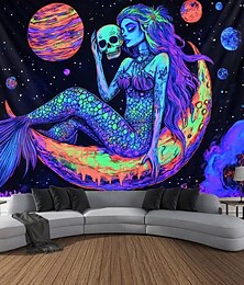levne -Halloween Tapisérie pod UV osvětlením Světélkujíce ve tmě Svítící párty UV reaktivní Lebka Hada Žena Děsivé Nápadité Mlhavé Visící tapisérie Námořní umění Mural pro obývací pokoj Ložnici