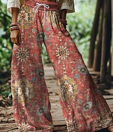 voordelige -Dames Breed Been Chinese Wijde broek Vakantie Vintage Etnische stijl Volledige lengte Hoge taille Bloemig Grafisch Opdrukken Thermisch Warm Ademend Zacht Micro-elastisch Vakantie Straat Causaal