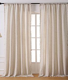 abordables -Rideaux en lin beige semi-transparents draperies décoratives toutes saisons pour chambre et salon polyester lavable en machine style à poche décor traditionnel décor de chambre pour salon
