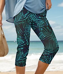 billiga -Damleggings Capri-byxor Hög elasticitet Semester Vintage Mode Kalsonglängd Hög midja Grafisk Blad Tryckning Termisk Varm Andningsbar Mjuk Stretchy Formell Utomhus Semester