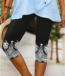 abordables -Leggings pour femmes Pantalons capri Haute élasticité Vacances Mode Hawaïenne Longueur mollet Taille mi-haute Impression florale graphique Respirant Doux Vacances Décontracté Quotidien Bleu lac Noir