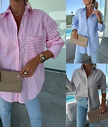 economico -Per donna Camicia Floreale Elegante Casual Manica Lunga Colletto a Camicia Top Regolari Quotidiano Bottoni Tasca Stampato Rosa Blu Cachi Estate Primavera