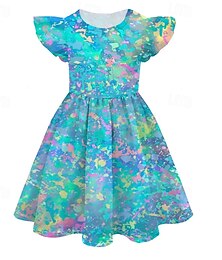 cheap -Girls' 3D colour Dress Sleeveless Summer Spring Vacation Daily Holiday Beautiful Sweet Kids 4-12 Years Casual Dress A Line Dress Knee-length Regular Fit
