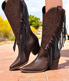 levne -Dámské růžové bohémské westernové kozačky s třásněmi – elegantní kovbojský styl s úzkým podpatkem na hudební festivaly i běžné nošení