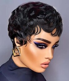 economico -Capelli umani Parrucca Corto Lunghezza media Riccio Con Frangia Nero naturale Facile da indossare Fatto a macchina Capelli brasiliani Unisex Tutti Nero Naturale 4 pollici Abbigliamento quotidiano
