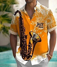 Недорогие -Муж. Музыкальный инструмент Jazz Рубашка Летняя рубашка Кнопка рубашка С короткими рукавами Винтаж Ретро на открытом воздухе Праздники Лето Весна Отложной 3D