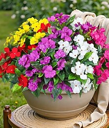 preiswerte -6 Bündel künstliche Impatiens-Blumen für die Außendekoration, Seidenblumenstrauß, Kunstpflanzen, UV-beständig, für Frühling, Sommer, Garten, Veranda, Fensterkasten, Balkon, Heimdekoration, Fuchsie