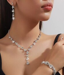 abordables -Ensembles de bijoux de mariée 1 ensemble bagues en alliage de strass boucles d'oreilles collier bracelets ensemble de bijoux élégant pour femmes pour fête de mariage occasion spéciale