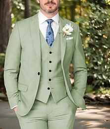 halpa -Miesten Häät Pellava puvut Lovikäänne Salvia Syreeni Muoti Juhla Yhtenäinen Normaali istuvuus 3-osainen setti Yksirivinen yksi nappi