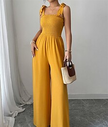economico -Tute abiti da quindici anni abito elegante per invitata matrimonio lunghezza a terra senza maniche spalline in poliestere senza schiena con arricciature