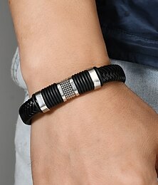 economico -Bracciale da uomo in similpelle intrecciata con chiusura in acciaio inossidabile – cinturino regolabile in stile vintage per abbigliamento casual, quotidiano e come regalo