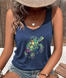 abordables -Mujer Camiseta sin mangas tipo camisola Graphic Animal Elegante Diario Hawaiano Sin Mangas Cuello Barco Tops regulares Diario Festivos Ropa de playa Estampado Azul Marino Verano Primavera