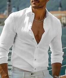 economico -Per uomo Camicia Camicia di lino Camicia casual Camicia con Bottoni Camicia di cotone Semplice Vacanza Camicia hawaiana Nero Bianco Rosa Grigio Manica Lunga Bavero Primavera Autunno Abbigliamento