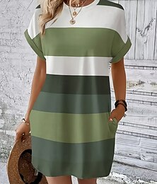ieftine -Pentru femei Rochie Mini Rochii Tricou Rochie de schimb Casual În aer liber Zilnic Concediu Fit regulat Dunga Manșon scurt Stil Nautic Portocaliu Trifoi Vară