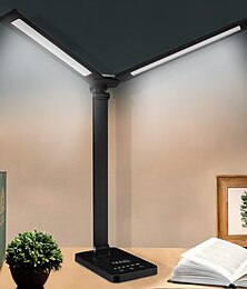 economico -Lampada da scrivania a LED a doppia testa, dimmerabile, con controllo touch e 5 modalità di illuminazione, doppi bracci girevoli, porte di ricarica USB, lampade da tavolo per la cura degli occhi,