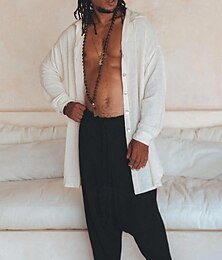 billiga -Herr Skjorta Sommarskjorta Casual skjorta Strandskjorta Knapp upp skjorta Vit Långärmad Slät Kavajslag Semester Hawaiisk Kläder Polyester Mode Ledigt Bekväm