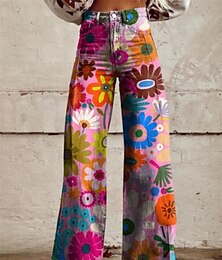 お買い得  -レトリ／ヴィンテージ ボヘミアン 1970年代 パンツ ワイドレッグパンツ ヒッピー ディスコ ハイウエスト フラワー デイジー フェイクジーンズスタイル 女性用 カーニバル カジュアル／普段着 音楽祭 レトロテーマパーティー 成人 パンツ