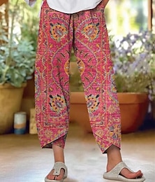abordables -Mujer Chinos Pantalones anchos Pantalones cortos de playa Vacaciones Vintage Estilo Étnico Hasta el Tobillo Alta cintura Graphic Retazos Correa Estampado Mantiene abrigado Transpirable Suave