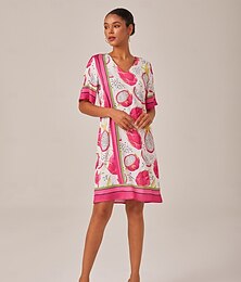 ieftine -Pentru femei Femeie Rochie casual Rochie lejeră Rochii Lungime Genunchi Roz Îmbujorat Manșon scurt Fruct Imprimeu Vară În V Vacanță XS S M