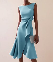 abordables -Femmes Robe Midi Robe de Bal Robe de Soirée Mode Soirée Date Coupe régulière Uni Sans manches Col ras du cou Rouge Violet Bleu clair Été