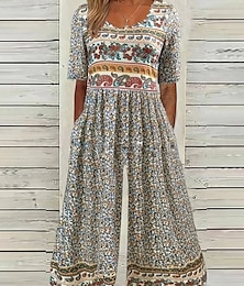 abordables -Mujer Normal Mono Casual Floral Manga Corta Cuello Barco Estampado Calle Diario Ajuste regular Azul Piscina Albaricoque Verano