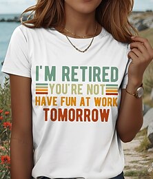 abordables -Camiseta de mujer gráfica de jubilado con letra vintage estilo casual de manga corta cuello redondo con estampado negro blanco rosa rojo azul verano primavera