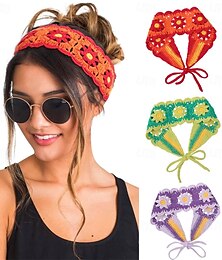 levne -hippie šátky do vlasů, čelenky pro ženy, boho čelenka, pletené vlasové pásky, květinová závoj na hlavu pro dívky