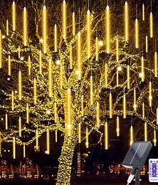 economico -Telecomandi da 0,3 m, luci a pioggia cadente, 240 LED EL 5 mm, 1 telecomando a 13 tasti, 1 set di luci di Natale, bianco caldo, bianco freddo, luci a pioggia di meteoriti RGB, solari, per esterni,