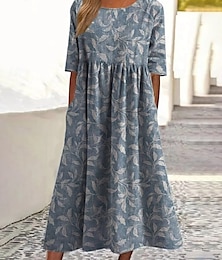 ieftine -Pentru femei Rochii Midi Rochie casual Rochie florala Clasic Modern În aer liber Vacanță Concediu Fit regulat Floare Manșon scurt Stil Nautic Bleumarin Albastru piscină Trifoi Vară