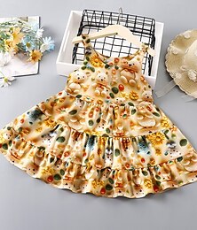 economico -Bambini Ragazze Abito Fiore Senza Maniche All'aperto Arricciato Adorabile fibra di viscosa Lunghezza al ginocchio Vestito Casual Estate Dai 4 anni in su Giallo