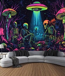 levne -Černé světlo tapisérie která svítí ve tmě Glow Party UV reaktivní lebka mimozemšťané trippy lesní mlhavé přírodní krajina závěsná tapisérie nástěnné umění pro obývací pokoj ložnici