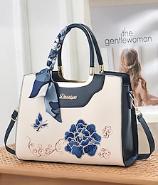 economico -Borsa a mano da donna in similpelle ricamata con dettaglio sciarpa – elegante borsa a tracolla e con manico superiore floreale per ufficio, matrimoni e uscite quotidiane