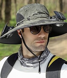 economico -Cappello a tesa larga con ventaglio solare, cappello con tesa di protezione solare UV per esterni con 2 ventole solari, portatile per viaggi, campeggio, escursionismo, pesca e sport.