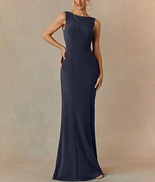 economico -Abiti per Ospiti di Matrimonio Sirena  Tromba Elegante Abito Ospite di Matrimonio Fidanzamento Lunghezza Piena Manica Corta Collo Rotondo Tessuto Lurex Schiena Scollata con Glitter