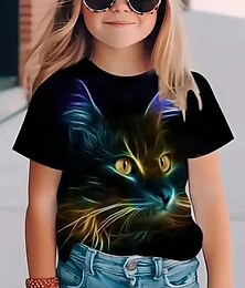 voordelige -Voor meisjes 3D dier Kat T-shirt Korte mouw Zomer Lente Modieus Basic Kinderen 4-12 jaar Strakke ronde hals Buiten Casual Dagelijks Normale pasvorm